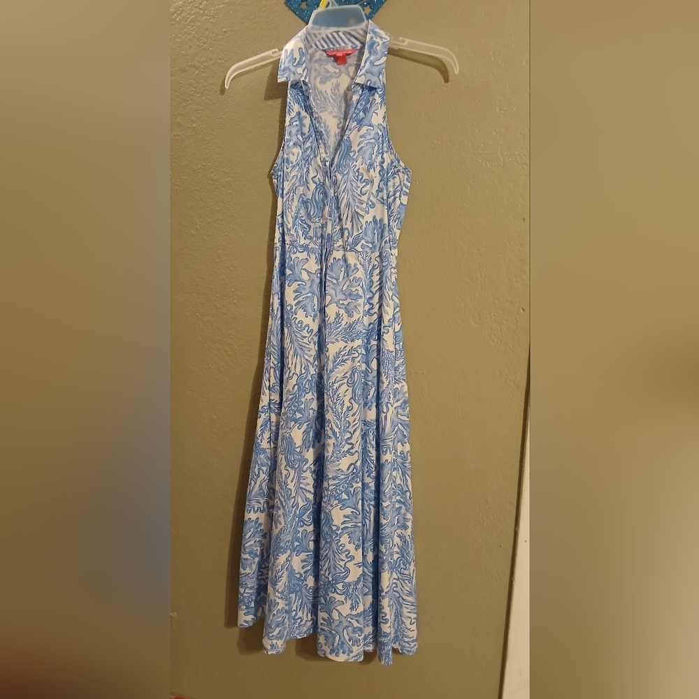 Elegant Lilly Pulitzer Chrisella Stretch Shirtdress Aqua Dress - Picture 5 of 7